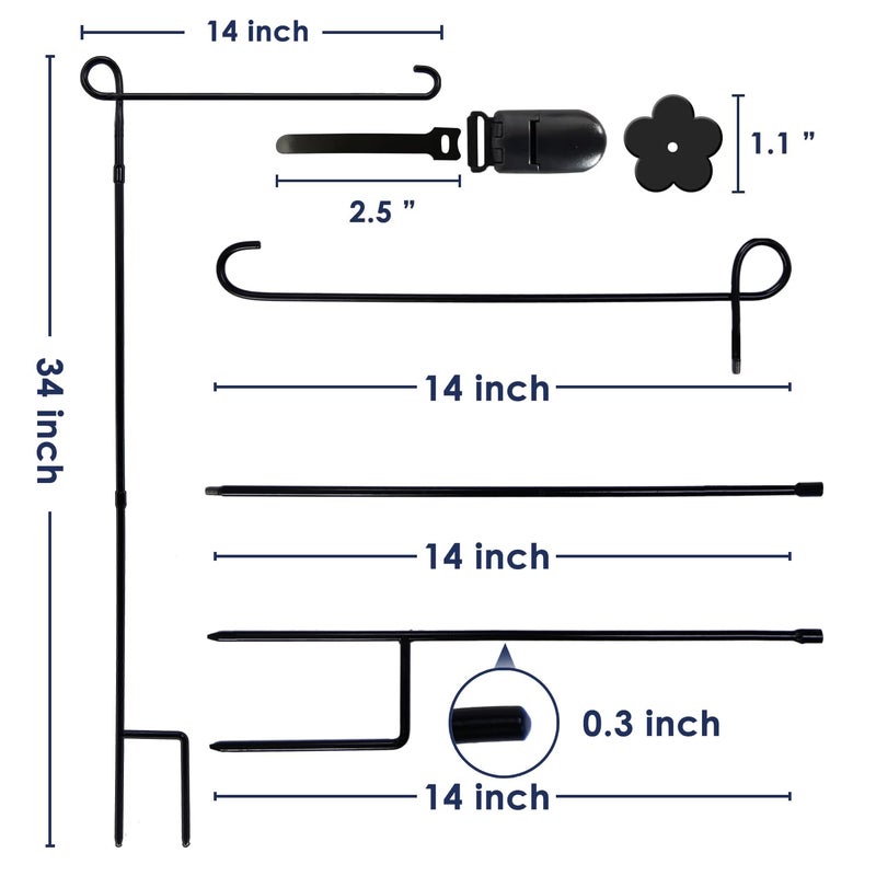 YEAHOME Garden Flag Holder Stand, 6mm Weather-Proof Yard Flag Pole Black Metal Powder-Coated Flagpole with Tiger Clip and Rubber Stopper for Garden Flags Outdoor Decoration - Image 5